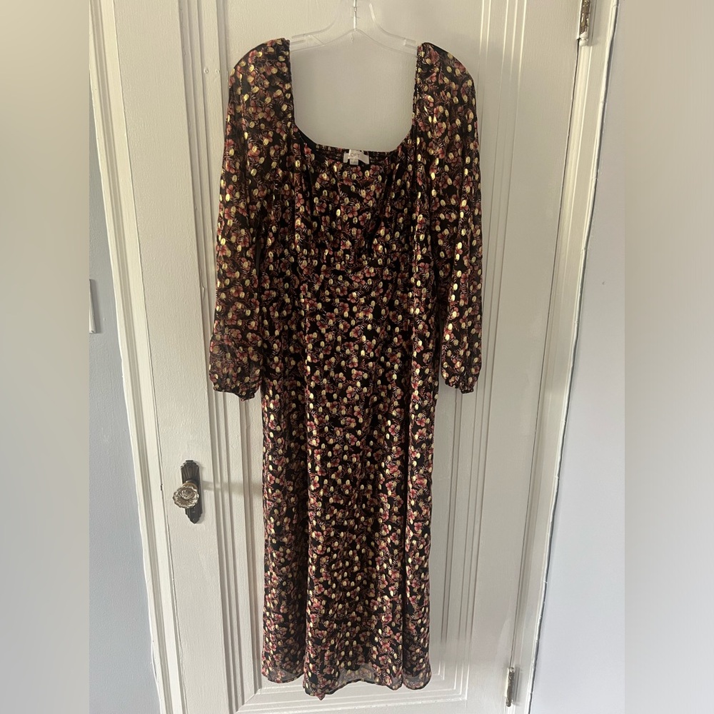Loft Shimmer Dot Square Neck Midi Dress
